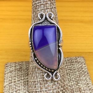 New Purple & White Agate Silver Overlay Ring Size 8